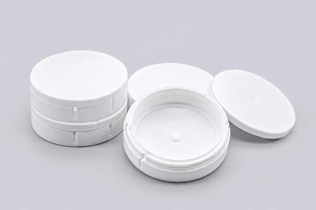 Hand holding a closed white child-resistant snus can for sample evaluation