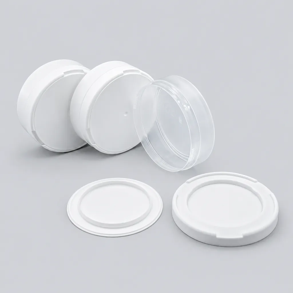 White and transparent snap-on-lid snus cans in a row with matching lids, showing custom color options