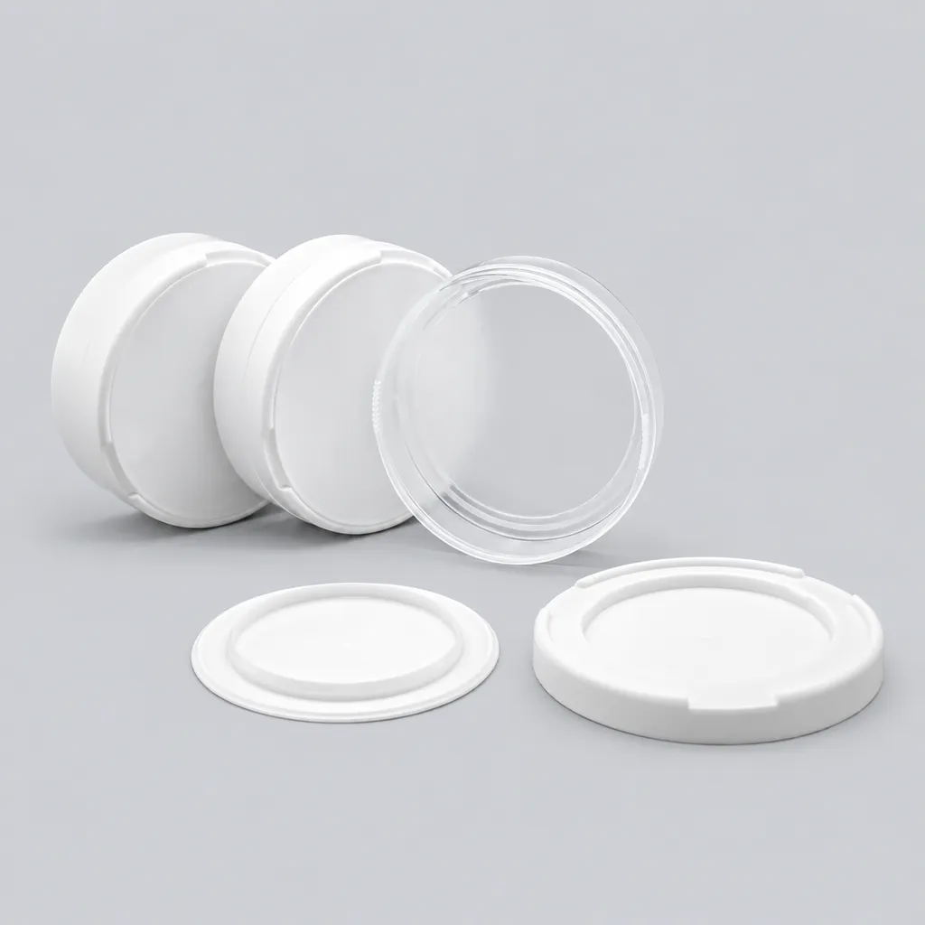 Snap-on-lid snus cans in white and transparent PP with lids in front