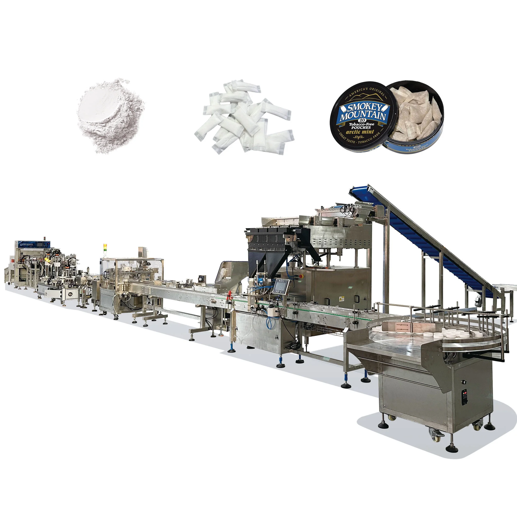 Snus can filling and packaging production line